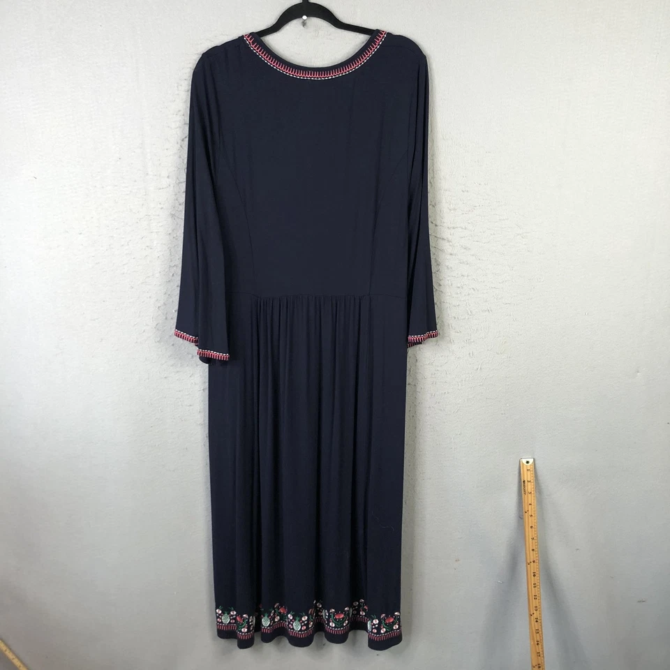 Boden Dress Womens 16R Navy Blue Embroidered Long Sleeve Boho Floral Midi Folk - Image 2 of 4