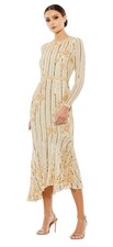 Mac Duggal 93627 Nude Gold Sequin Beaded Midi Dress Size 16 $398
