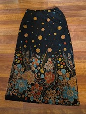 Vintage Black Artistic Retro Floral Maxi Skirt Large