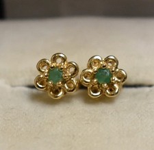 Lab Created Emerald 2Ct Round Cut Stud Earrings 14K Yellow Gold Plated Silver