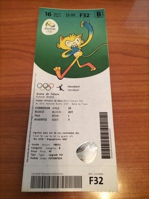 Used Ticket Olympic 16.08. 2016 Rio Olympia F32 Handball Spain France 2