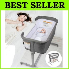 3-in-1 Baby Bassinet, Bedside Sleeper  Playpen - Grey