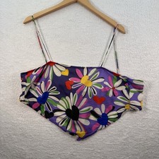 Weekday Bandana Strappy Crop Top Size Medium Purple With Flowers Light Summer