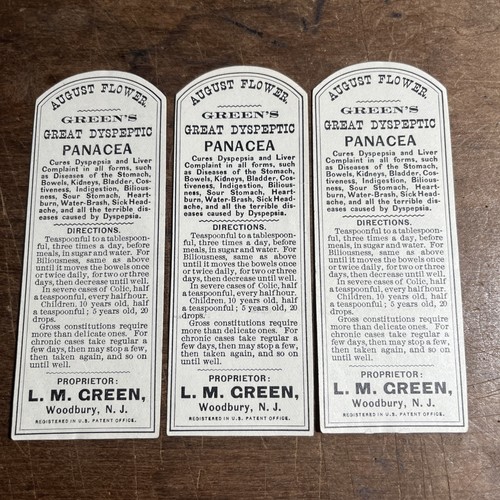 3 Vintage August Flower Green's Great Dyspeptio Panacea Woodbury New Jersey - B1
