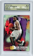 Allen Iverson 1996-97 Fleer Prize Lucky 13 Rookie Card (RC) #1- USA Graded 8.5. rookie card picture