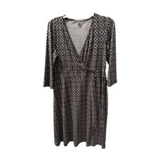 Apt 9 Faux Wrap Dress size L Attached Belt Brown geometric print