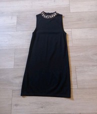 Topshop Black Beaded Stretch Woven Knit Bodycon Dress Wiggle Party Evening UK6