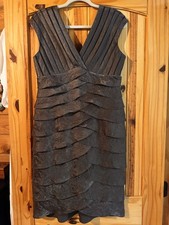 Adrianna Papell Gray Layered Sheath Dress Sleeveless V-Neck Zip Size 10