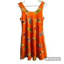Vintage 90's Orange Dragonfly Mini Dress Women's Medium Made in USA