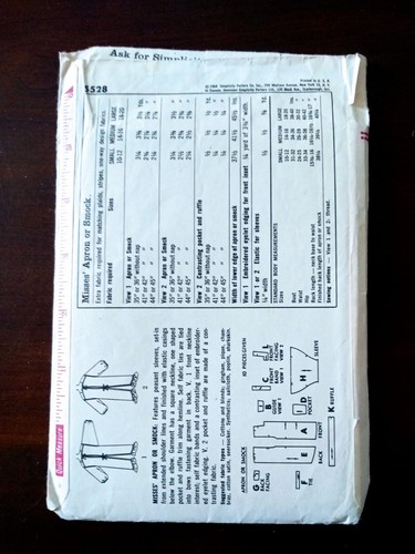 Simplicity Pattern #5528 Apron or Smock w/ Peasant Sleeves Size 14-16 Vintage - Picture 4 of 5