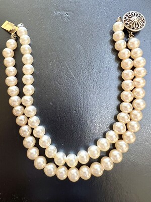 Beautiful Vintage Double Strand Pearl Bracelet SS 925