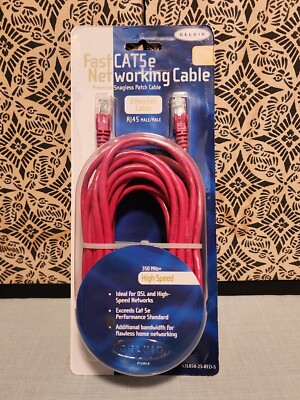 Belkin A3L850-25-RED-S RJ45 CAT5e FastCat5e Network Cable Male/Male Red 25ft NIP