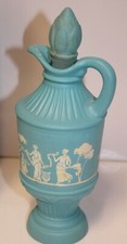 Vintage AVON SKIN SO SOFT BATH OIL Decanter Aqua/Ivory Bisque Grecian-EmptyWBox