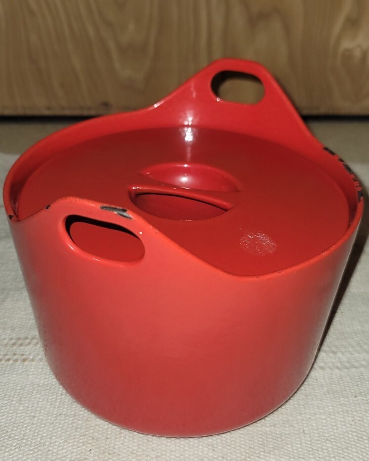 Vintage Timo Sarpaneva Rosenlew Red Cast Iron Enamel Casserole Pot