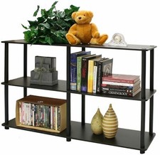 Espresso Brown Black Wooden PVC 3 Shelf Bookcase Storage Tier Decor Display Rack