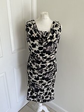 Phase Eight Size 14 Dress Black Cream Floral Lined Cowl Neck Christening Party