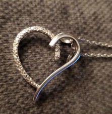 Sterling Silver .925 Heart Necklace with Diamond 18"Long Italy
