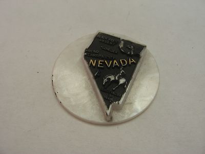 Vintage Nevada Souvenir Plaque Metal Relief Map Cowboy Las Vegas MOP Backing