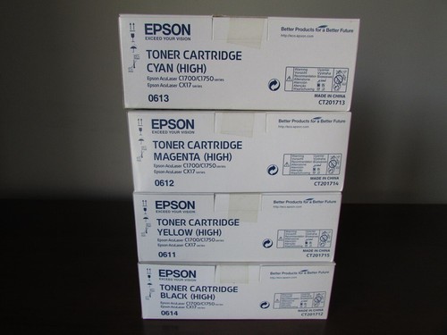 GENUINE ORIGINAL EPSON CX17 SERIES FULL SET OF BLACK AND COLOUR TONER CARTRIDGES - Zdjęcie 2 z 3