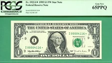 ** LOW SERIAL STAR  & 2 of 2 CONSECUTIVE I00004116* 1995 $1 FRN * PCGS GEM 65 **
