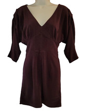 New FREE PEOPLE Mini Dress XS Deep V-Neck Dolman Sleeve Empire Waist Brown Urban