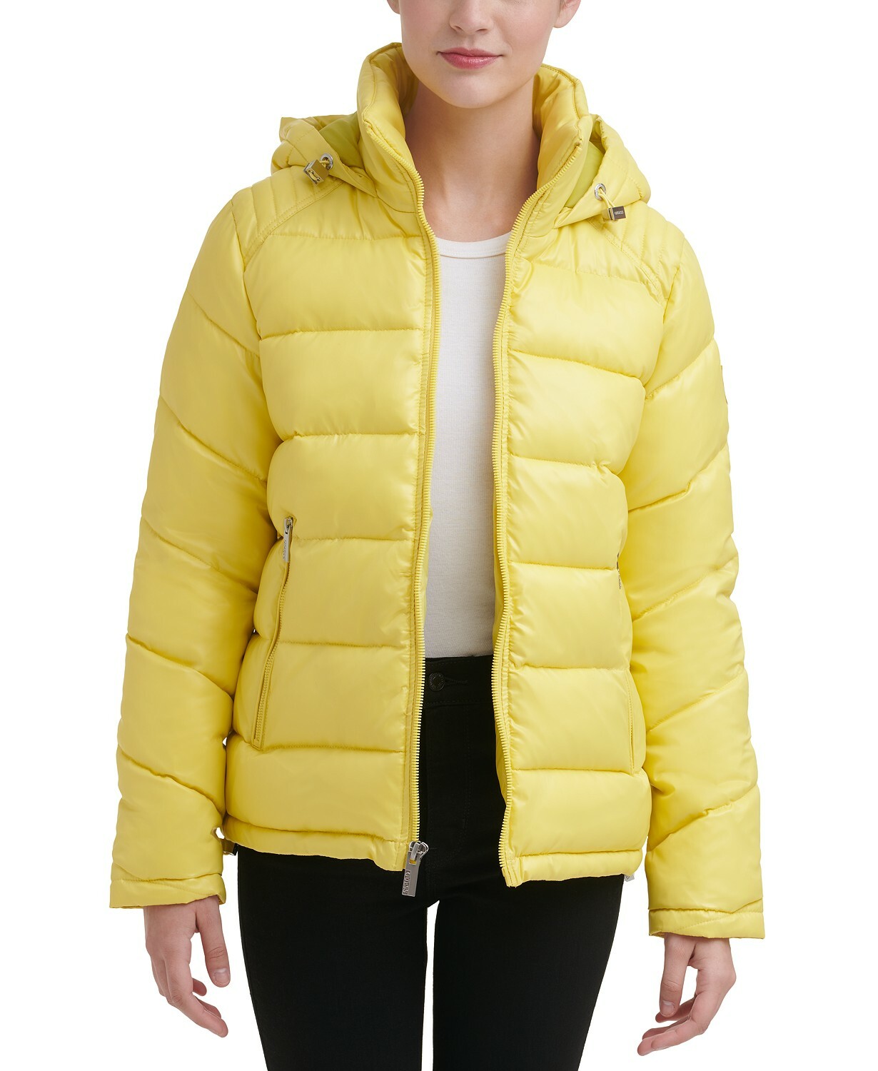 Guess Cire Puffer Jacket in Highlighter Size Large | Polyester | Jimmy Jazz