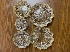 Ash Trays Vintage Lot 5 Three Sizes Clear Ribbed Glass