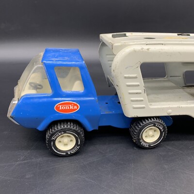 Vintage Tonka Car Carrier Hauler Blue & White, Pressed Steel