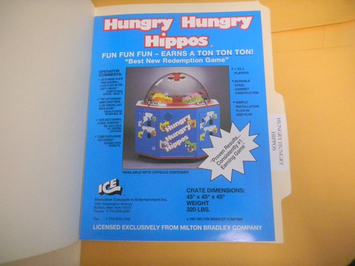 NOS 1992 ORIGINAL HUNGRY HUNGRY HIPPOS    ARCADE   GAME  FLYER - Picture 1 of 1