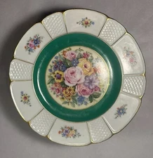 8 Extremely Rare Rosenthal Salad Plates Painted Flowers Green & Gold Circa 1928