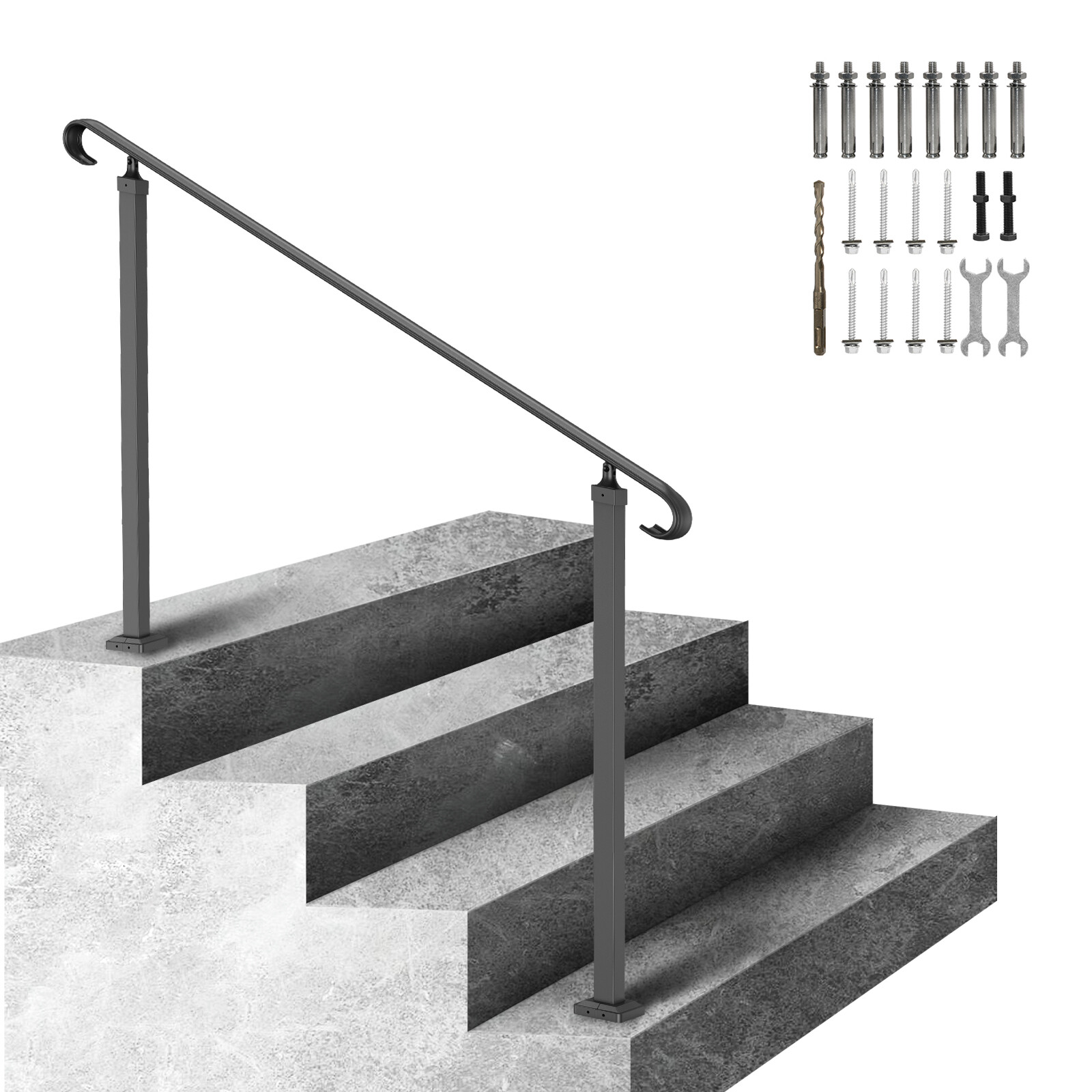 Main courante d'escalier VEVOR en fer forgé noir pour 3 marches de 140 cm