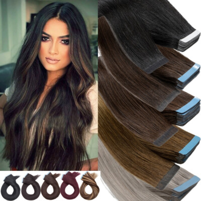 60PCS-150G Remy Human Hair Tape In Extensions 100% Real Thick Ombre ...
