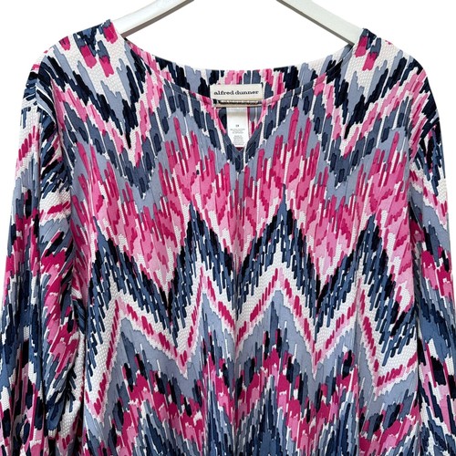 ALFRED DUNNER Womens Top Plus Size 2X Stretch Jersey Tunic Tee Pink Blue Zigzag - Picture 7 of 10