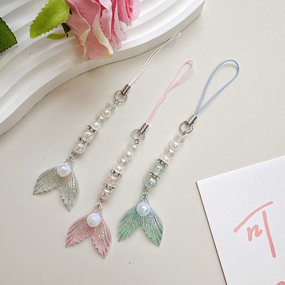 Mermaid Tail Pendant Macaroon Beading Keychain Phone Chain Lanyard Origi~J~