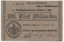 GERMANY LÖBAU LOBAU 5 MILLIARDEN MARK 1923 EMERGENCY MONEY NOTGELD