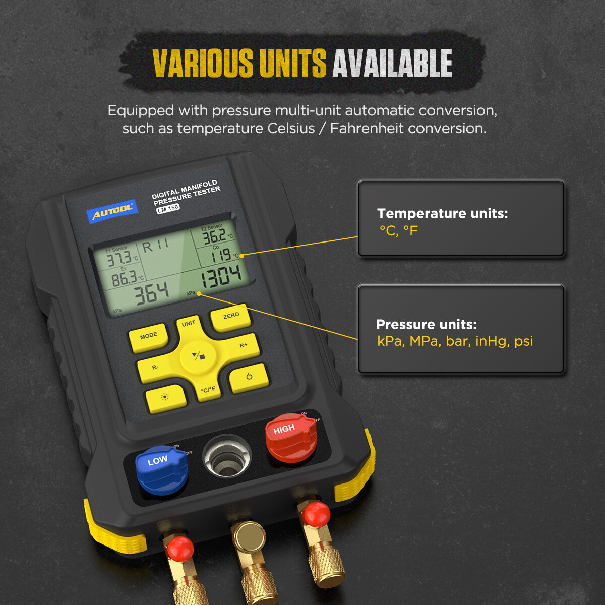 Jeu De Jauges Numérique AUTOOL LM160 Pour Réfrigération Et CVC - Mesure Pression, Température, Vide - Neuf