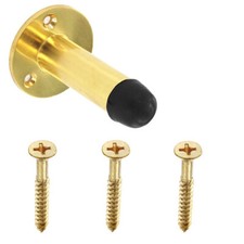Wall Mounted Door Stop Brass Projection Rubber End Stopper Skirting Fixed 63mm