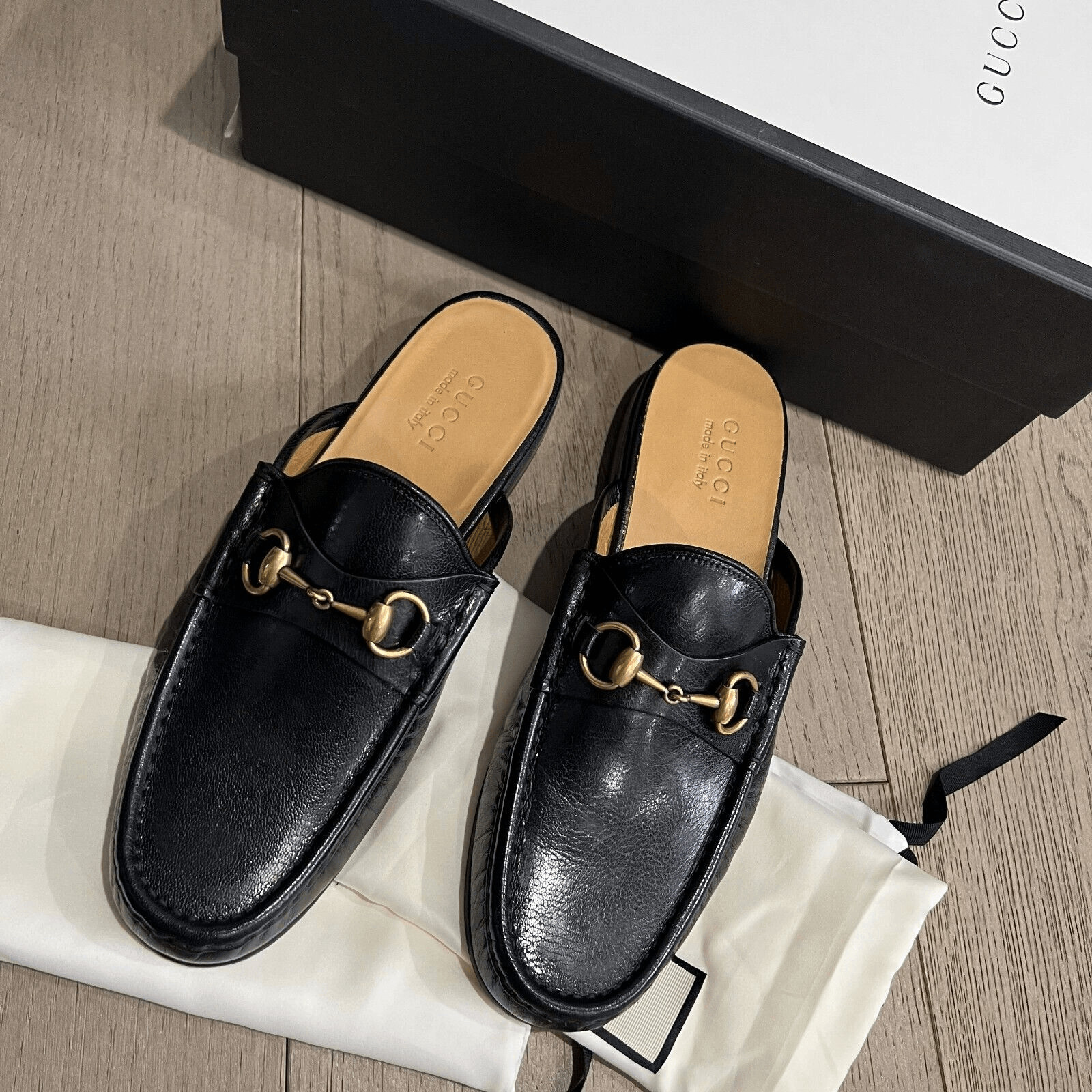 GUCCI Quentin Horsebit Mules Loafers Men's Open Roos Black Size 9 NEW image 4