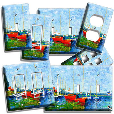 CLAUDE MONET RED BOATS LAKE PAINTING LIGHT SWITCH OUTLET WALL PLATES HD ROOM ART