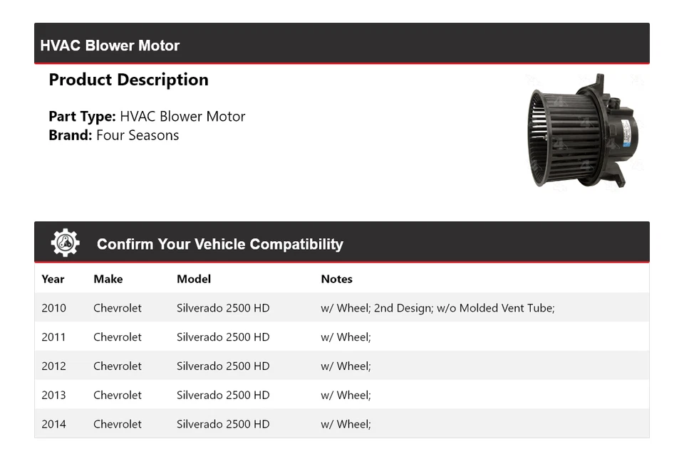 Motor soplador HVAC para Chevrolet Silverado 2500 HD 2010-2014 4 estaciones 2011 2012 Foto 2 de 4