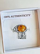 Genuine Baltic Amber Silver 925 Ring Size 7,0 Butterscotch Vintage Polish