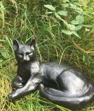 Laying Cat feline Ornament Statue Home Garden Frost Proof Bronze Effect