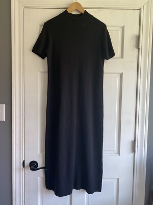 BL28 Talbots Petites Black Wool Blend Short Sleeve Sweater Dress Womens  Medium | eBay