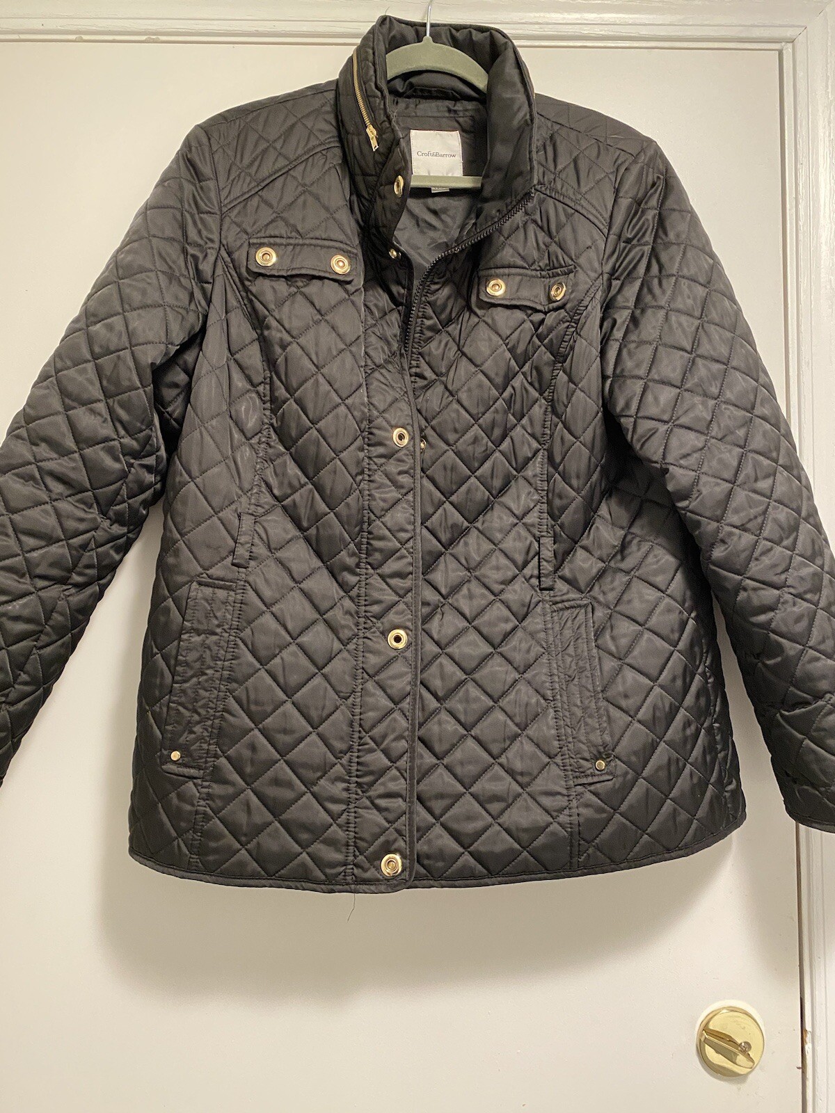 Croft & Barrow Solid Black Full Zip Quilted Hoode… - image 1