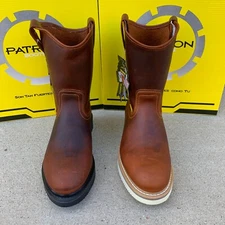 MEN'S WORK BOOTS SOFT TOE PULL ON ROUND TOE SAFETY BROWN GENUINE LEATHER #107RAY