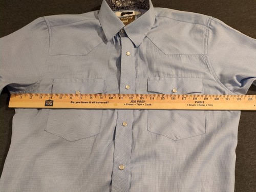 Cowboy Legend Western Short Sleeve Shirt Mens Medium Pearl Snap Blue Micro Check - Picture 6 of 8