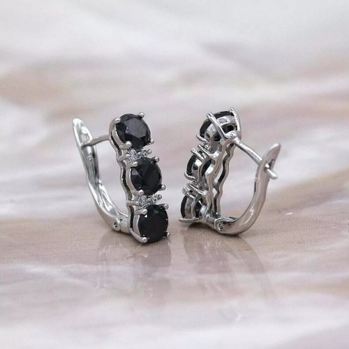 4.50 Ct Black Diamond Earrings Great Shine And Luster AAA Certified ! Ideal Gift - Picture 3 of 5