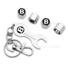 4x Hex Bentley B Car Tire Wheels Air Stem Dust Valve Cap Cover Keychain Ring