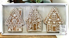 New Jingles and Joy Christmas Cookie Gingerbread House Frosted Ornaments Trio 5”