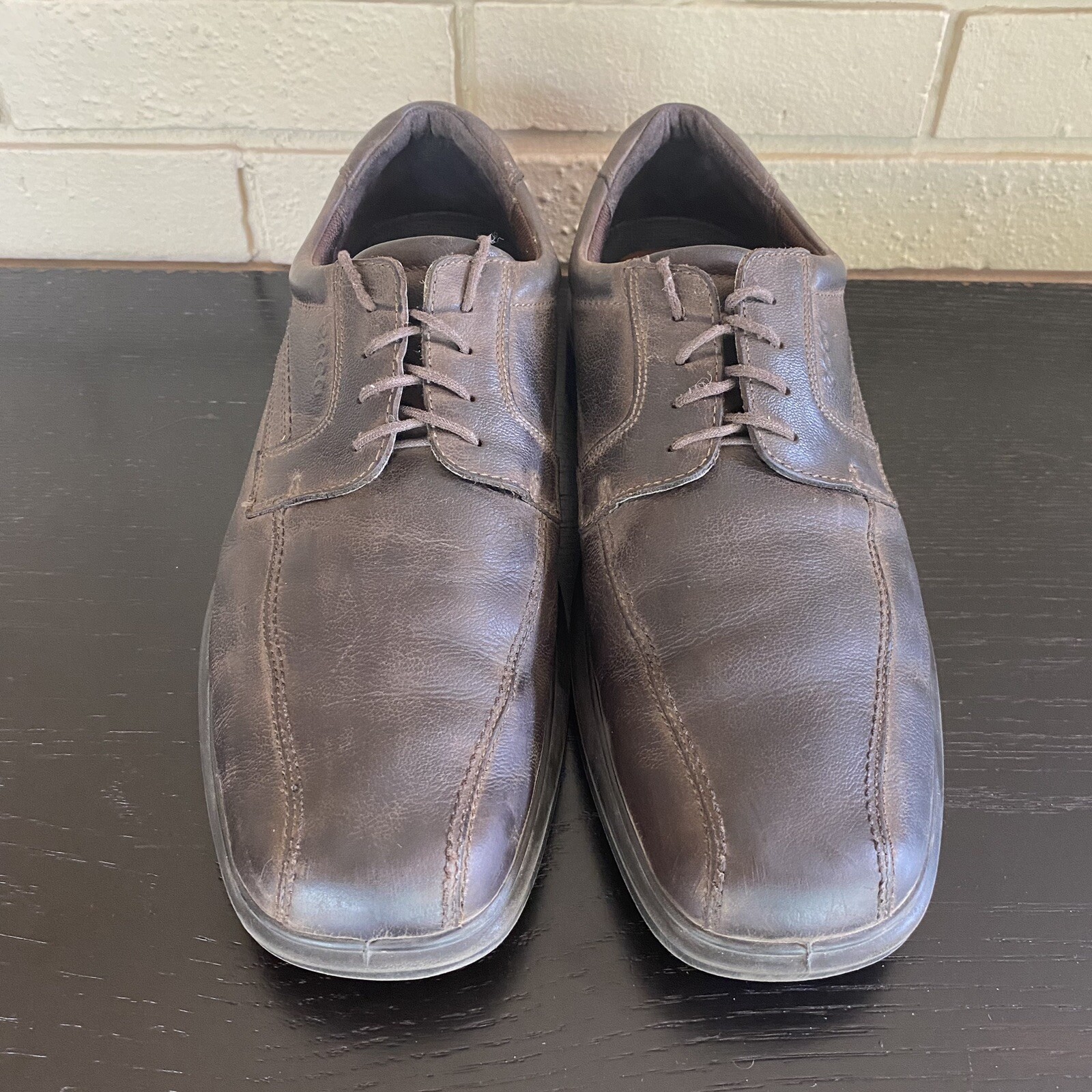 SAOLA Scarpe eleganti da uomo Ecco Helsinki taglia US 13 EU 47 marroni in pelle punta bici stringate